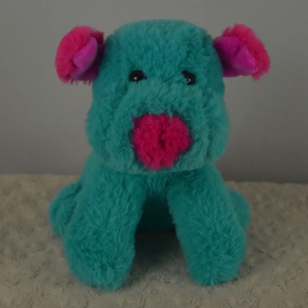 Midwood Brands Puppy Dog Plush Stuffed Animal Toy Teal Green Pink